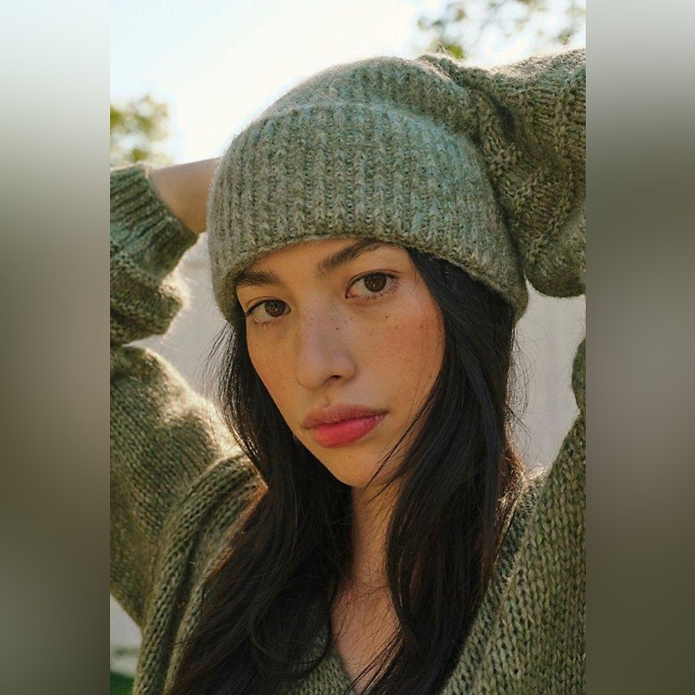 Free People Frostline Knit Beanie - Matcha Green